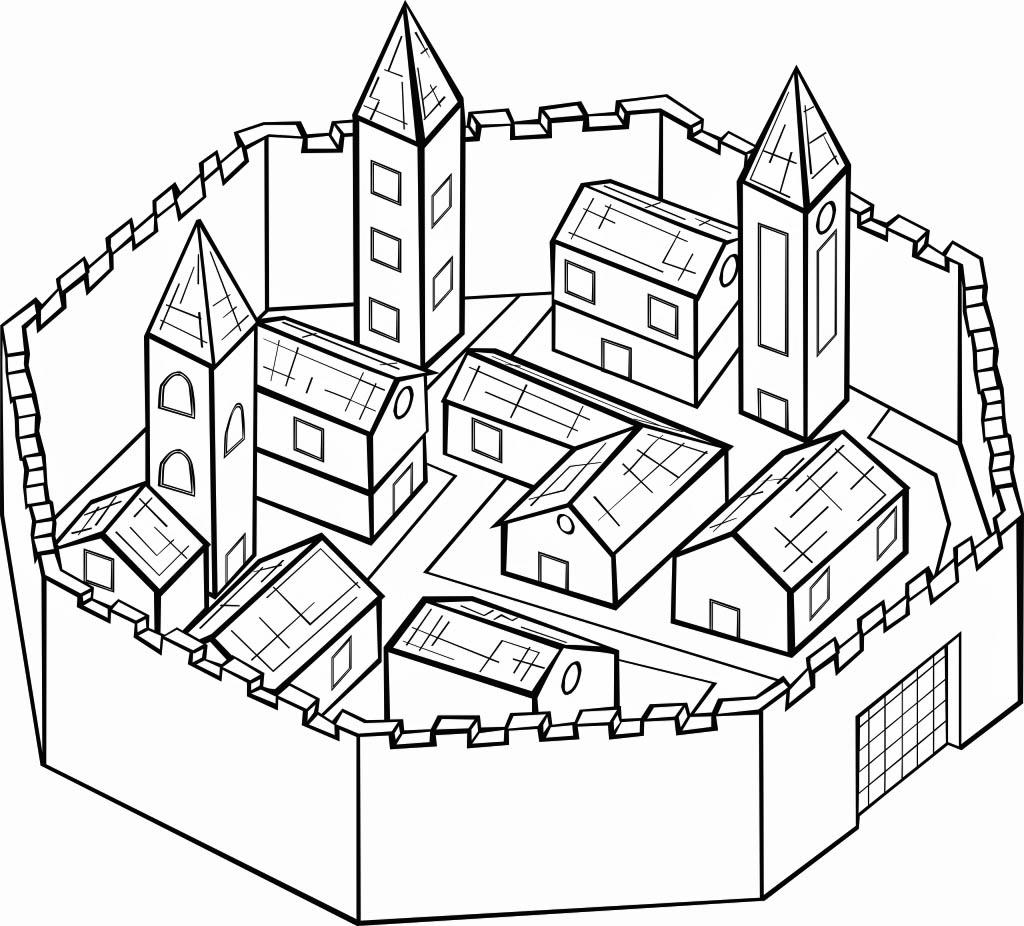 Disegno da colorare cittA  circondata